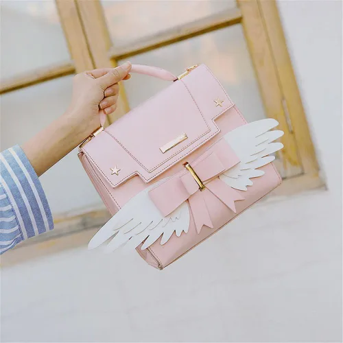 Vista 2 de Smilovely Cardcaptor Sakura Angel Wings Bowknot Cute Lolita Bolso Anime Cosplay Bolso de hombro, Rosado