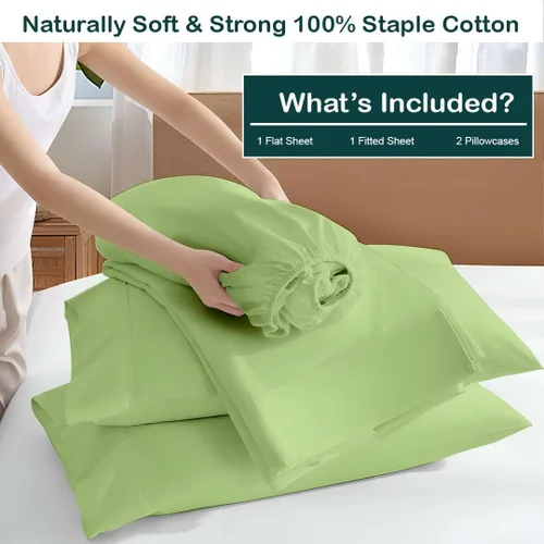 Vista 3 de NON Sticky cotton Juego Premium de Sábanas Bajeras de Algodón Egipcio de 4 Piezas Tamaño Queen, Sábanas de Cama de Calidad Hotelera Suaves y Salvia