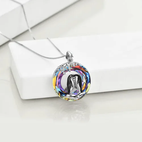 Vista 4 de LUHE Collar de cristal de plata de ley 925 con colgante de oso dragón y reina caballo y niñas, lobo, búho, fénix, gato y niña, regalo de joyería