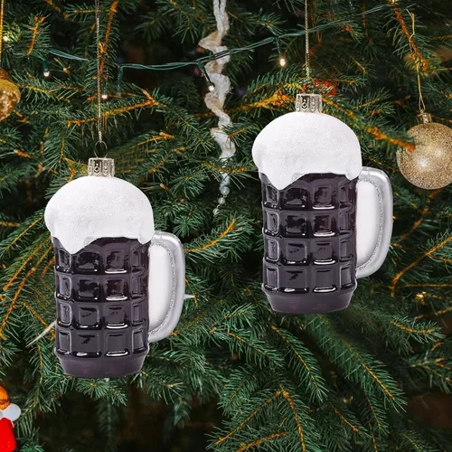 Vista 5 de Divertidos adornos colgantes de Navidad 2025 – Bonitas decoraciones de árbol sopladas de vidrio de cerveza de Cheers 2025, decoración navideña 3D