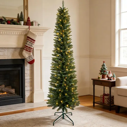 Vista 16 de Árbol de Navidad artificial de 6 pies, árbol de Navidad verde sin luz con puntas de ramas de PE/PVC, diseño de bisagra para un fácil montaje