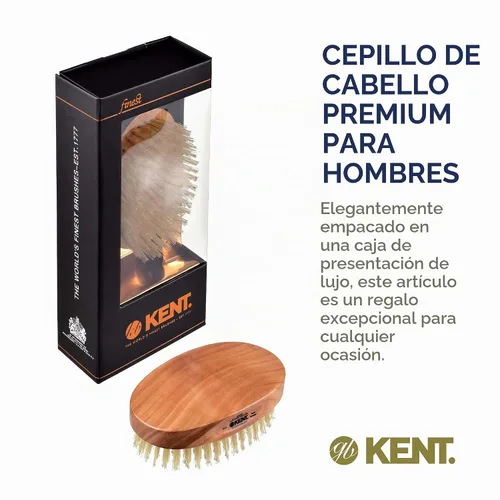 Vista 5 de Kent MC4 - Juego de cepillos para cabello y barba para hombre: cepillo exfoliante natural de cerdas de jabalí, base de madera de cerezo con cerdas
