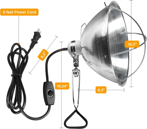 Vista 5 de Simple Deluxe Paquete de 1 lámpara de abrazadera con reflector de aluminio de 10.5 pulgadas y protector de bombilla de hasta 250 W, enchufe E26