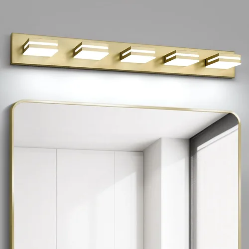 Vista 19 de OKELI Lámpara LED de tocador de baño de 3 luces, accesorios de iluminación de pared de baño modernos dorados sobre espejo (3CCT, 3000K-6000K)