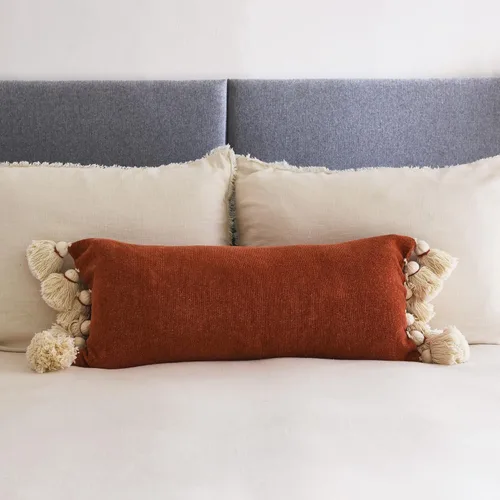 Vista 2 de Main + Mesa Almohada lumbar de chenilla de algodón de gran tamaño con borlas