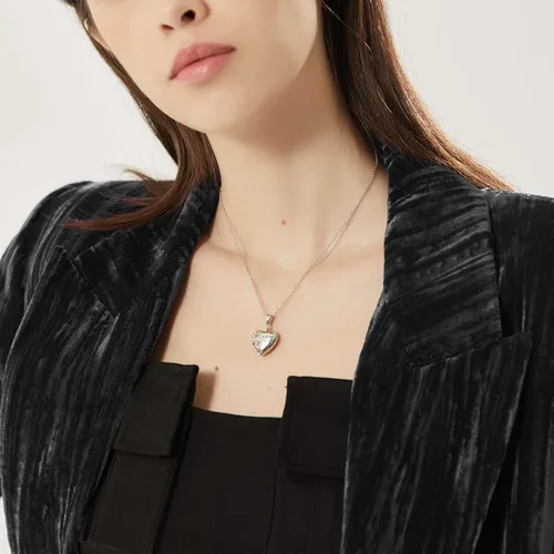 Vista 2 de SILVERCUTE Personalized & Engraved Locket Necklace with 18" Chain -Angel Wings Locket, Custom Heart Locket Pendant That Holds Picture, Sterling