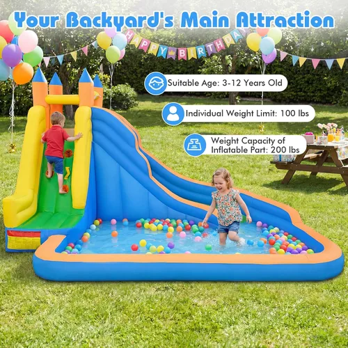 Vista 7 de Costzon - Gorila hinchable para piscina de agua con tobogán largo, pared de escalada, incluye bolsa de transporte Oxford, kit de reparación