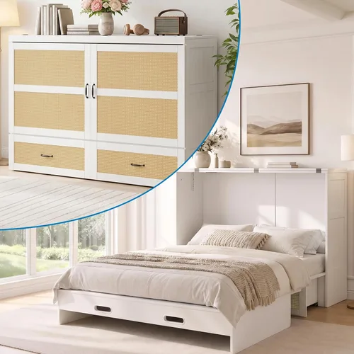Vista 10 de Mjkone Murphy - Cama de gabinete con colchón de tres pliegues, Queen, nogal negro
