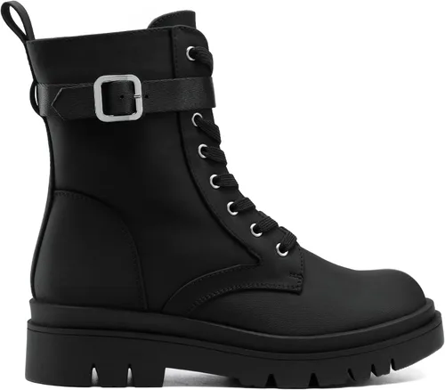 Vista 2 de DREAM PAIRS Botas de combate Chelsea con plataforma para mujer, con cordones y suela de hebilla