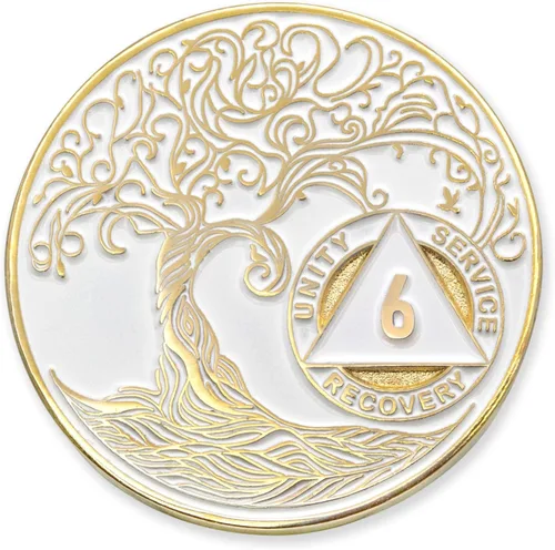 Vista 159 de 1 año Sobriety Mint Twisted Tree of Life Medallón de recuperación AA chapado en oro, chip/ficha - negro