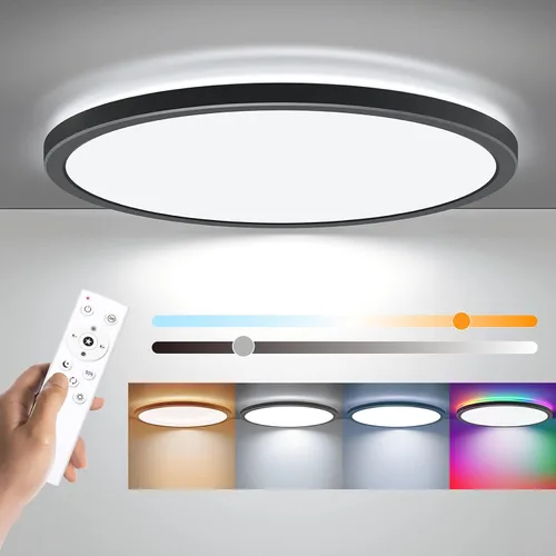 Vista 8 de Annaror Lámpara de techo LED RGB de montaje empotrado con control remoto, lámpara de techo de 12 pulgadas con retroiluminación que cambia