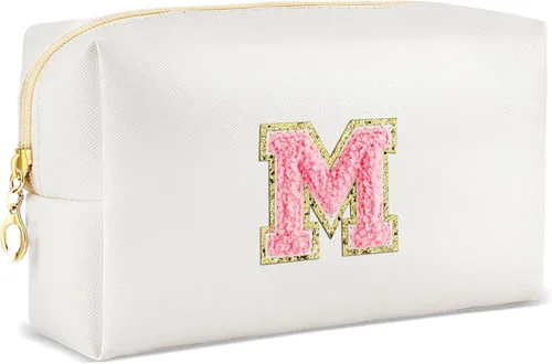 Vista 83 de URSKYTOUS Regalos para niñas, bolsa de maquillaje con inicial, bolsa de cosméticos personalizada con cremallera, bonita bolsa de aseo de viaje, Azul