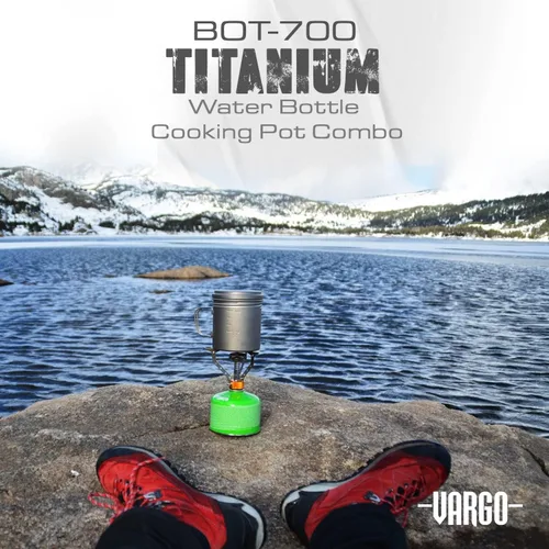 Vista 6 de Vargo BOT - 700 Olla de cocina de titanio y botella de agua con asas plegables y tapa hermética 23.7 fl oz (23 oz.) Modelo duradero y ligero