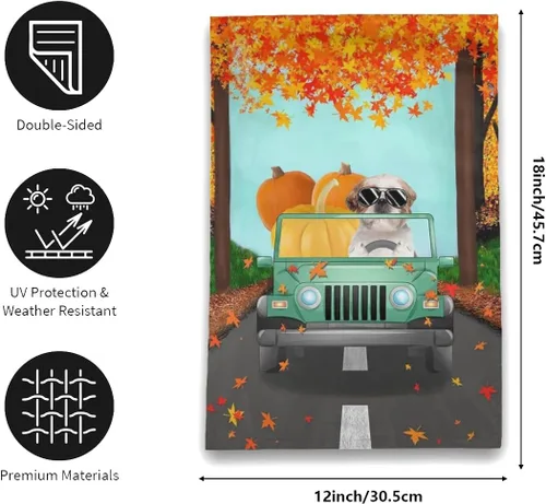 Vista 2 de Fieldtree - Bandera de jardín de Halloween, bandera de jardín de Shih Tzu conduciendo un vehículo, bandera de Halloween Shih Tzu, bandera de otoño