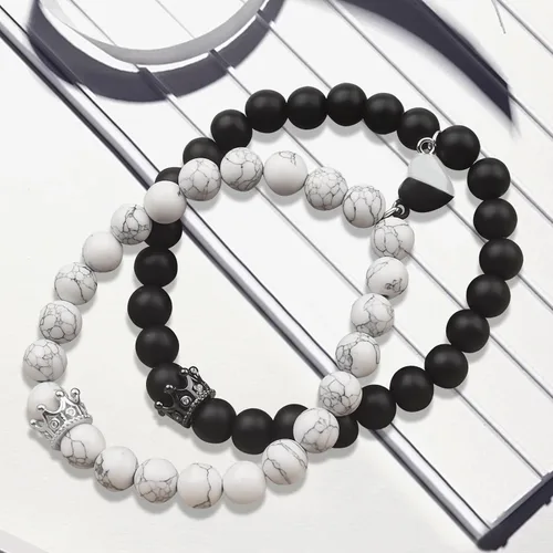 Vista 4 de WVT Pulseras a juego para parejas, regalos de relación a larga distancia para mujeres y hombres, juego de pulseras para él y para ella para novio