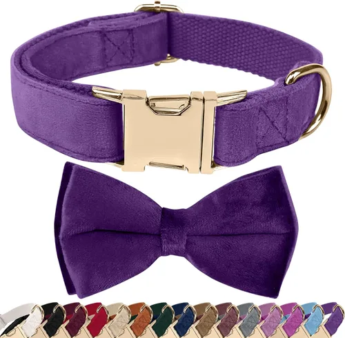 Vista 7 de Collares para perros con lazo, collar de terciopelo para cachorros con hebilla de seguridad de aleación de zinc, collar de lazo suave ajustable