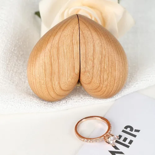 Vista 8 de Caja de madera para anillos en forma de corazón para boda, propuesta, caja de anillo de compromiso, estuche de madera para anillos de madera, regalo