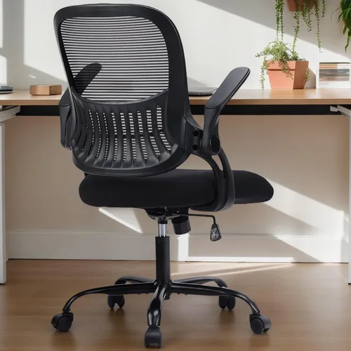 Vista 10 de Silla de escritorio ergonómica de oficina, cómoda silla de trabajo para computadora con reposabrazos, silla giratoria con ruedas para oficina