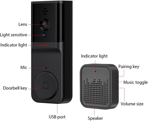 Vista 9 de Timbre inteligente con timbre de timbre, visión nocturna por infrarrojos, audio de 2 vías, despertador activo y despertador remoto, IP65