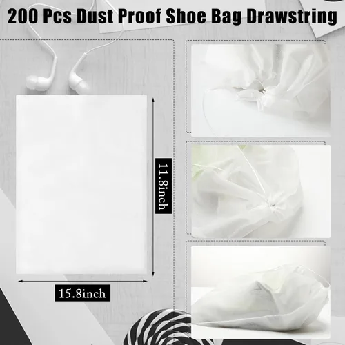 Vista 3 de 200 bolsas de zapatos a prueba de polvo con cordón para almacenamiento de zapatos, de tela no tejida, fundas para zapatos para viajes, bolsa