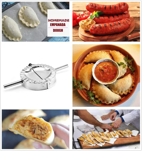 Vista 2 de Fabricante de empanadas de acero inoxidable de 5 pulgadas y toalla de limpieza, herramienta de molde Pierogi para ravioles, cortador de masa