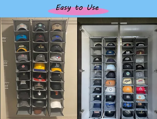 Vista 2 de GRANDAN Paquete de 2 percheros con ganchos de metal mejorados, 10 estantes colgantes para gorras de béisbol, soporte para sombreros fáciles (gris)