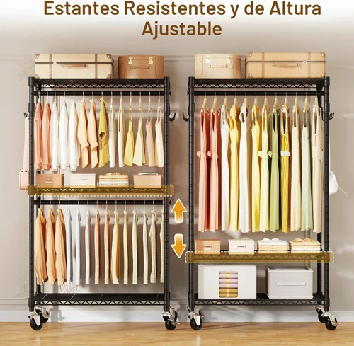 Vista 3 de ULIFHOME P1 Perchero enrollable, armario portátil con ruedas, perchero resistente para colgar ropa, 35,5" de ancho x 15,7" de profundidad x 80,5