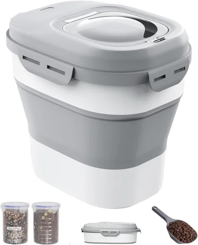 Vista 10 de 30-35 Lbs Contenedor de almacenamiento de alimentos para perros plegable Large Pet Food Storage with Airtight Lids,Wheels,Scoop and 2Pcs Food