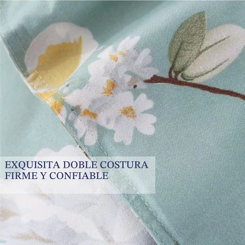 Vista 3 de Nanko Juego de funda de edredón de tamaño matrimonial, estampado de hojas florales verdes, funda de edredón de microfibra con lazos de cremallera