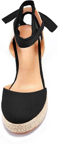 Vista 6 de FISACE - Alpargatas de verano para mujer, sandalias de plataforma, con hebilla en el tobillo y puntera cerrada