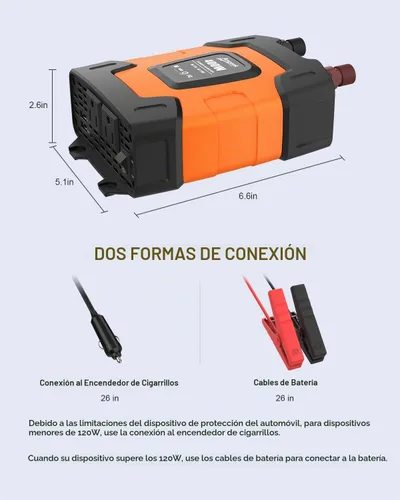 Vista 6 de Ampeak - Inversor de potencia de 400 W, 4.8A con doble puerto USB, 2 salidas de AC, inversor de coche, 12V DC a 110V AC, 11 protecciones