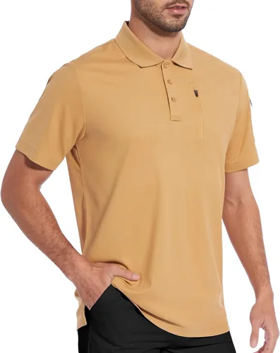 Vista 3 de Casei Polo para hombre, de secado rápido, para deportes al aire libre, camiseta de golf para hombre, camiseta de rendimiento táctica, polo de manga