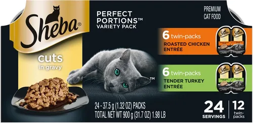 Vista 12 de Sheba SHEBA PERFECT PORTIONS Comida suave y húmeda para gatos Cortes en salsa Paquete de variedad de plato principal de atún y pollo asado, (6) 2.6