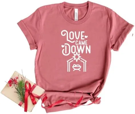 Vista 3 de Love Came Down Christian Christmas Shirts for Women, Faith Based Christmas T-shirts, Stocking Stuffers Christian Gifts, Nativity Religious Xmas Gift.