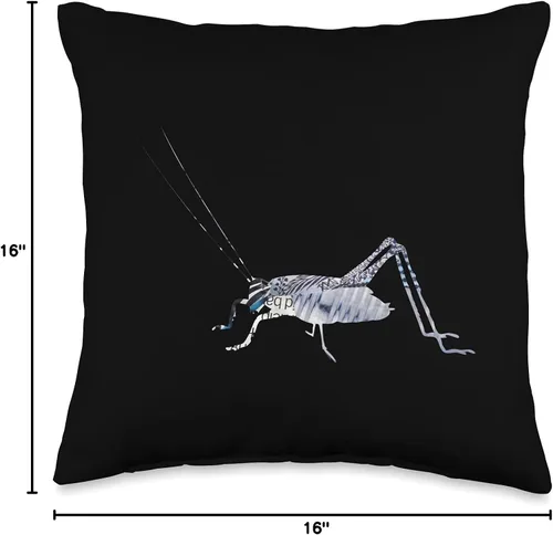 Vista 4 de COLLAGE ART INSECTS by TOMAHAWK ARTS Unique Steampunk Bug Cricket Collage Art for Insect Nature Throw Pillow 16x16, Multicolor