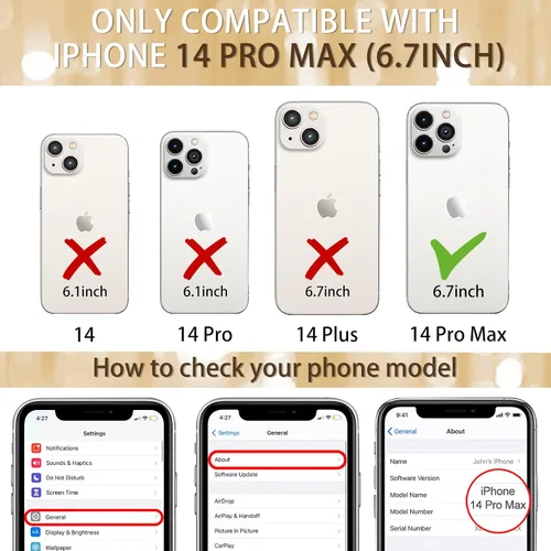 Vista 2 de Petitian Funda para iPhone 14 Pro Max, diseño de mariposas para mujeres y niñas, diseño dorado para iPhone 14 Pro Max, cubierta femenina chapada
