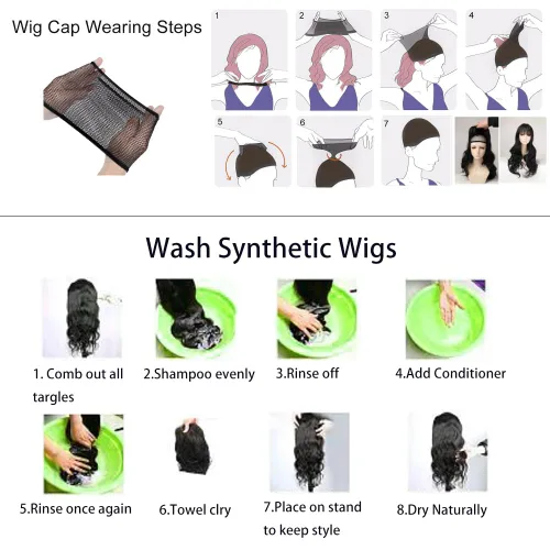 Vista 4 de Peluca de cosplay para mujeres con gorra, peluca de 28 in largo y ondulado resistente al calor de AKStor, Negro
