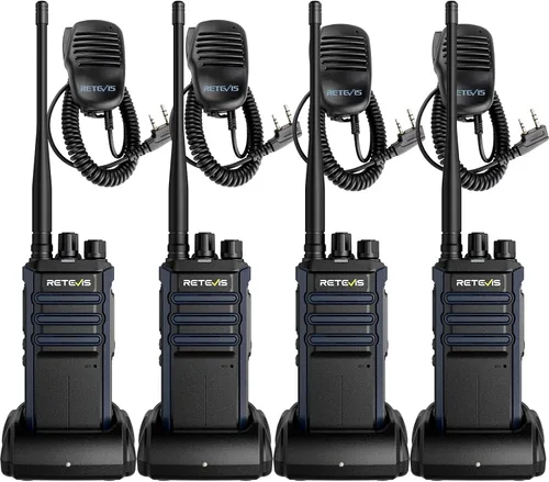 Vista 12 de Retevis RT86A GMRS Walkie Talkies de largo alcance (paquete de 4), con auriculares de radio bidireccionales plegables EHK012 con micrófono