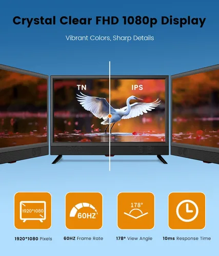 Vista 6 de Feihe Smart TV Full HD de 22 pulgadas Full HD 1080p Smart TV de cocina, televisión de pantalla plana con altavoces estéreo duales ruidosos