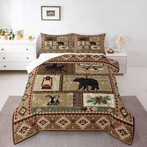 Vista 11 de Erosebridal Juego de edredón rústico de ciervos para niños, adolescentes y adultos, juego de ropa de cama tamaño individual con temática de caza