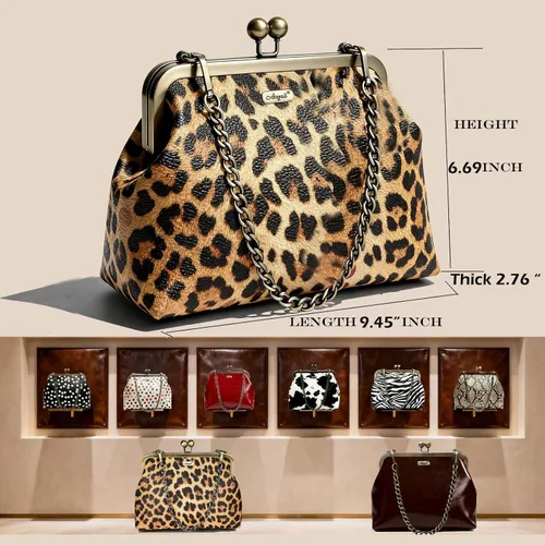 Vista 3 de Bolso vintage pequeño con estampado de leopardo y cierre de beso retro