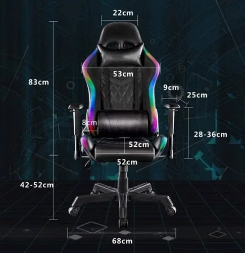 Vista 3 de TOEWOE Silla de juegos con luz LED, silla de oficina, silla de computadora de respaldo alto, silla giratoria ergonómica ajustable con reposacabezas