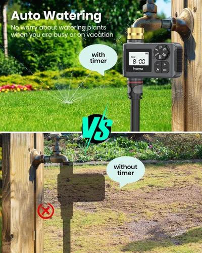 Vista 3 de 2 PCS Temporizador de Agua con Entrada de Latón, Temporizador de Aspersor de Agua con Retardo de Lluvia/Manual/Automático Riego por Goteo y Sistema