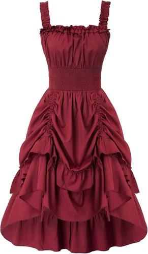Vista 3 de Scarlet Darkness - Vestido gótico steampunk para mujer, cuello cuadrado, sin mangas y alto.