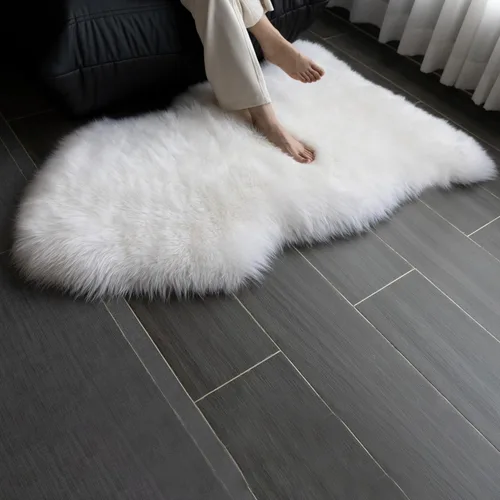 Vista 8 de Alfombra de piel de oveja, mullida y esponjosa, súper suave de 24 x 36 pulgadas, alfombra de pelo de oveja de felpa, alfombras decorativas