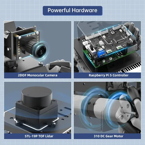 Vista 7 de LewanSoul Robot Car para Raspberry Pi 5 ROS2 programable AI Vision Smart Robot Kit 360° Movimiento chasis, Lidar SLAM mapeo navegación planificación