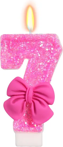 Vista 24 de Vela de cumpleaños para pastel, vela 0 - purpurina rosa con lazo, vela de feliz cumpleaños de 2.76 pulgadas, adorno superior de pastel para fiestas