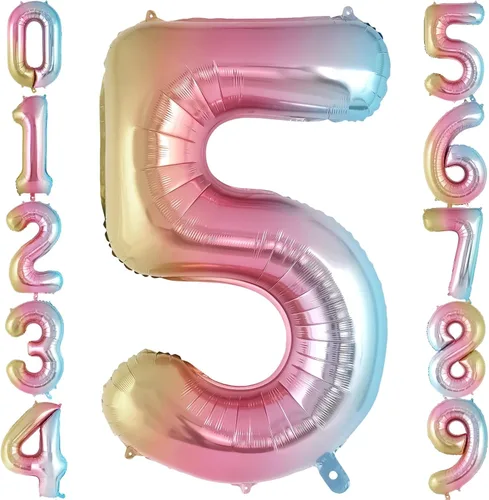 Vista 13 de Globo de número 0 con degradado de arcoíris, globos grandes de aluminio de 40 pulgadas, globos gigantes de Mylar número 0 para decoraciones
