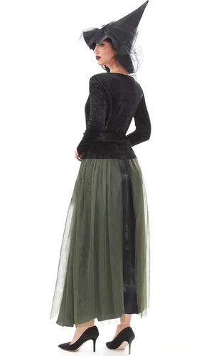Vista 4 de Funna Disfraz de bruja para mujer, disfraz de Halloween con sombrero
