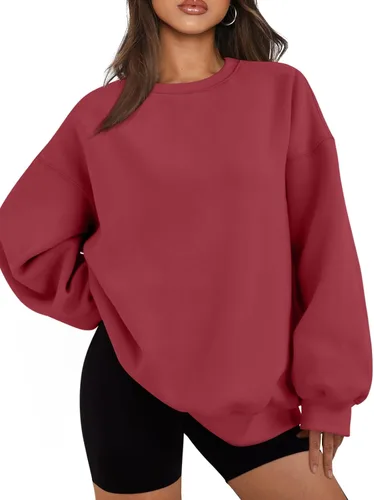 Vista 5 de EFAN Sudaderas de gran tamaño para mujer, cuello redondo, casuales, para Albaricoque